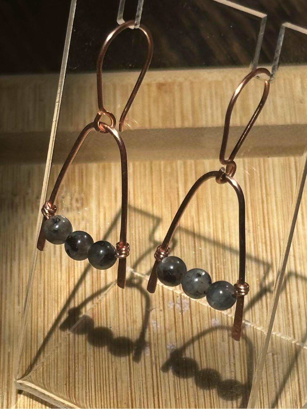 Labradorite Copper Arch Earrings | Handmade Geometric Dangle Artisan Jewelry